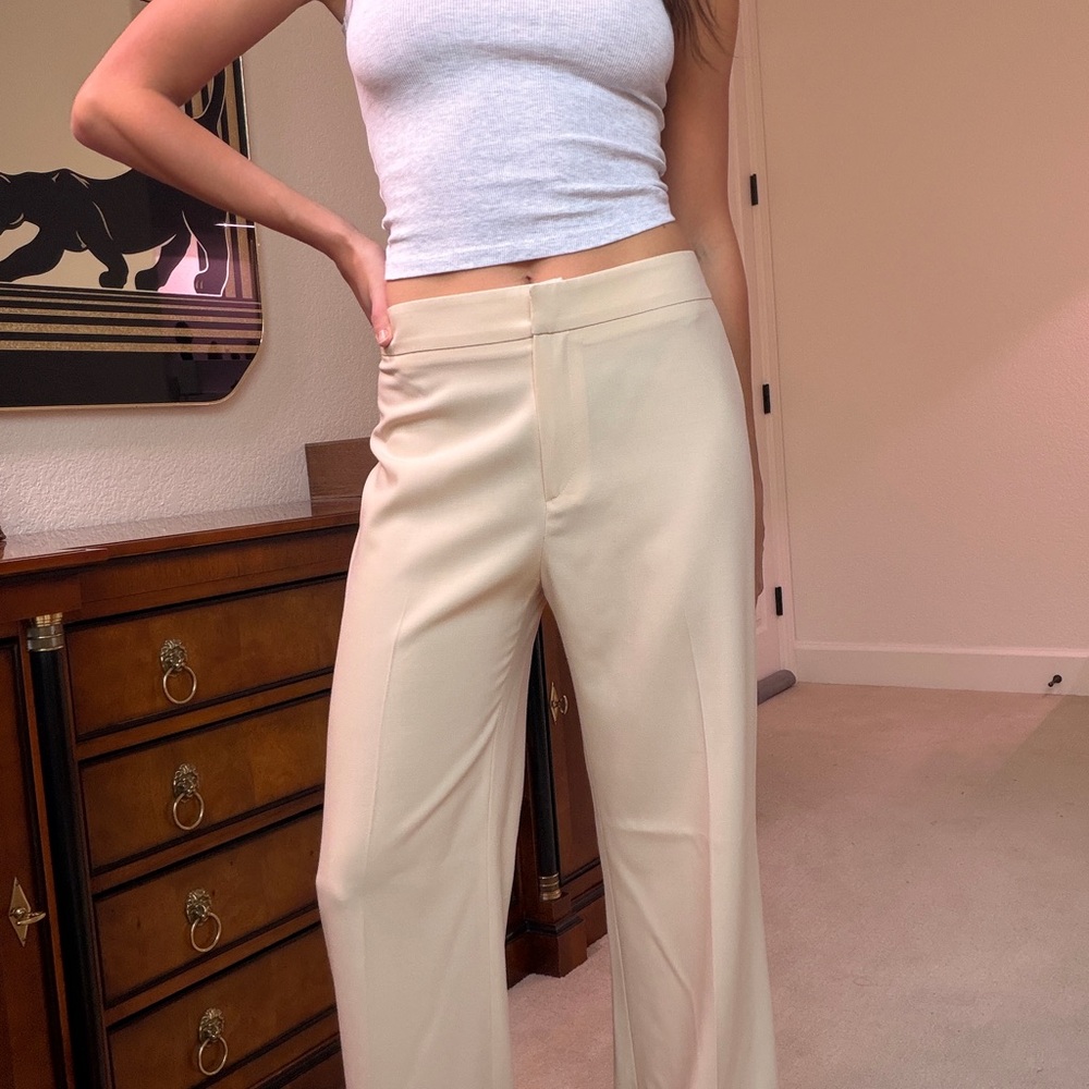 Agnona Beige 100% Wool Italian Wide Leg Women's Pants